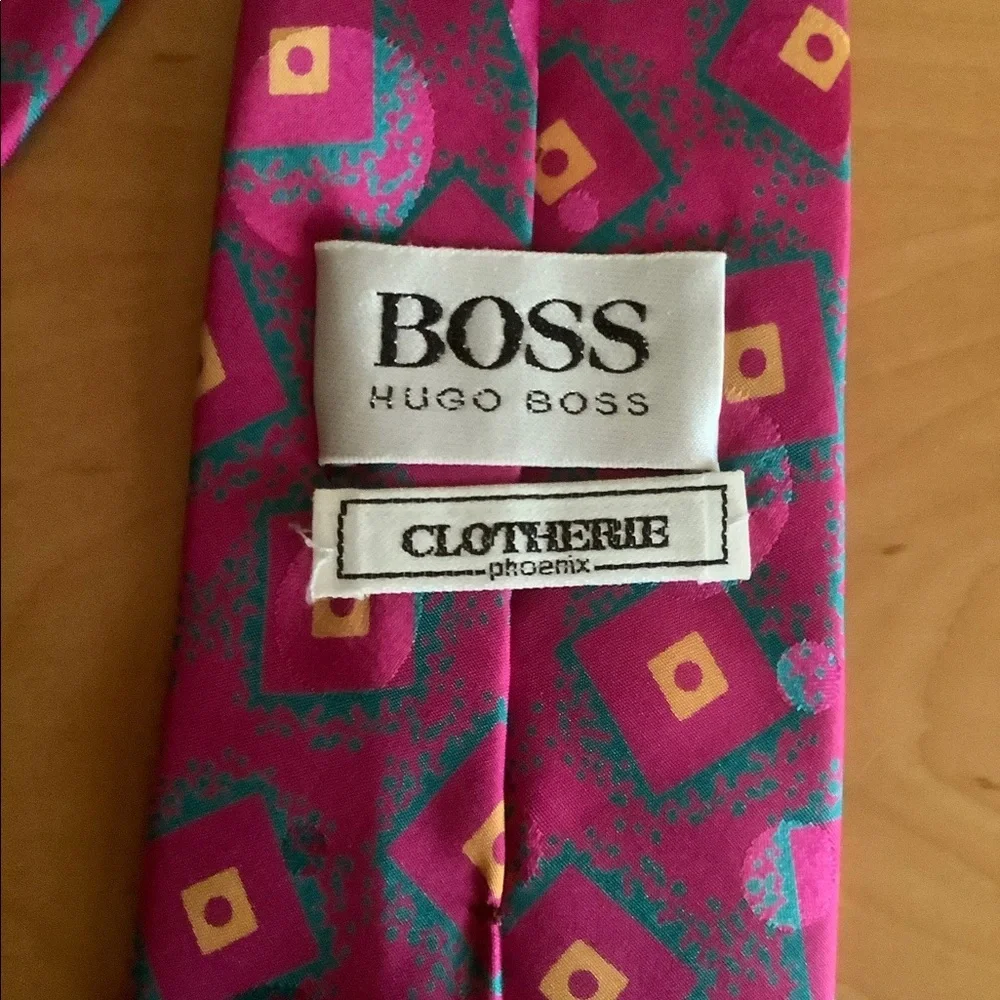 Hugo boss mens tie geometric print multicolored 100% silk neck tie